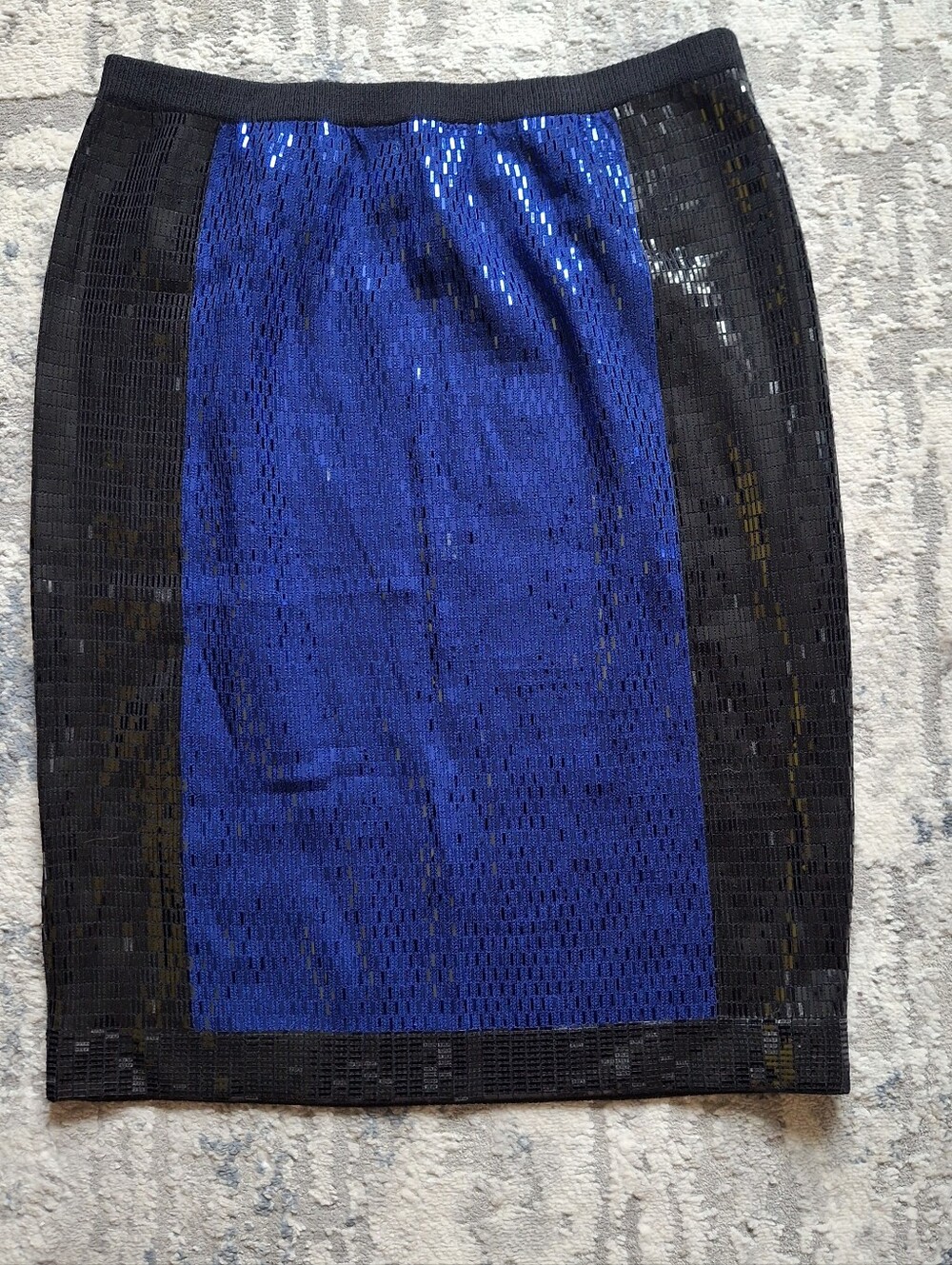 Blue and Black Sequin Pencil Skirt, Size 14, Elastic Waist